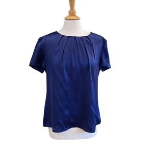 Talbots Blue Silk Short Sleeve Blouse, Size 14